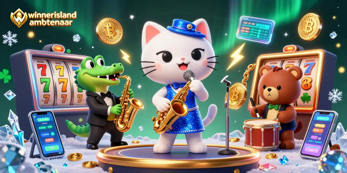 Join the excitement in the vibrant winnerisland ambtenaar scene featuring a jazz-singer cat and casino elements.