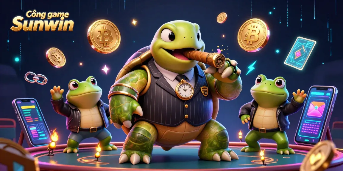 Cổng game Sunwin offers dynamic gaming experiences with vibrant characters and glowing crypto elements.