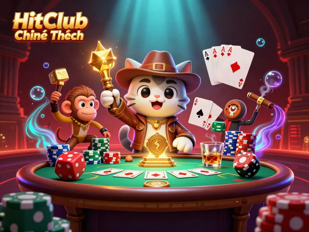 Engage in thrilling adventures at HitClub Chính Thức, featuring cartoon characters exploring a vibrant casino.