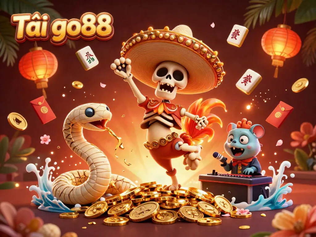 Win big with Tải go88 featuring a lively mariachi rooster, mummy snake, and zombie hamster DJ